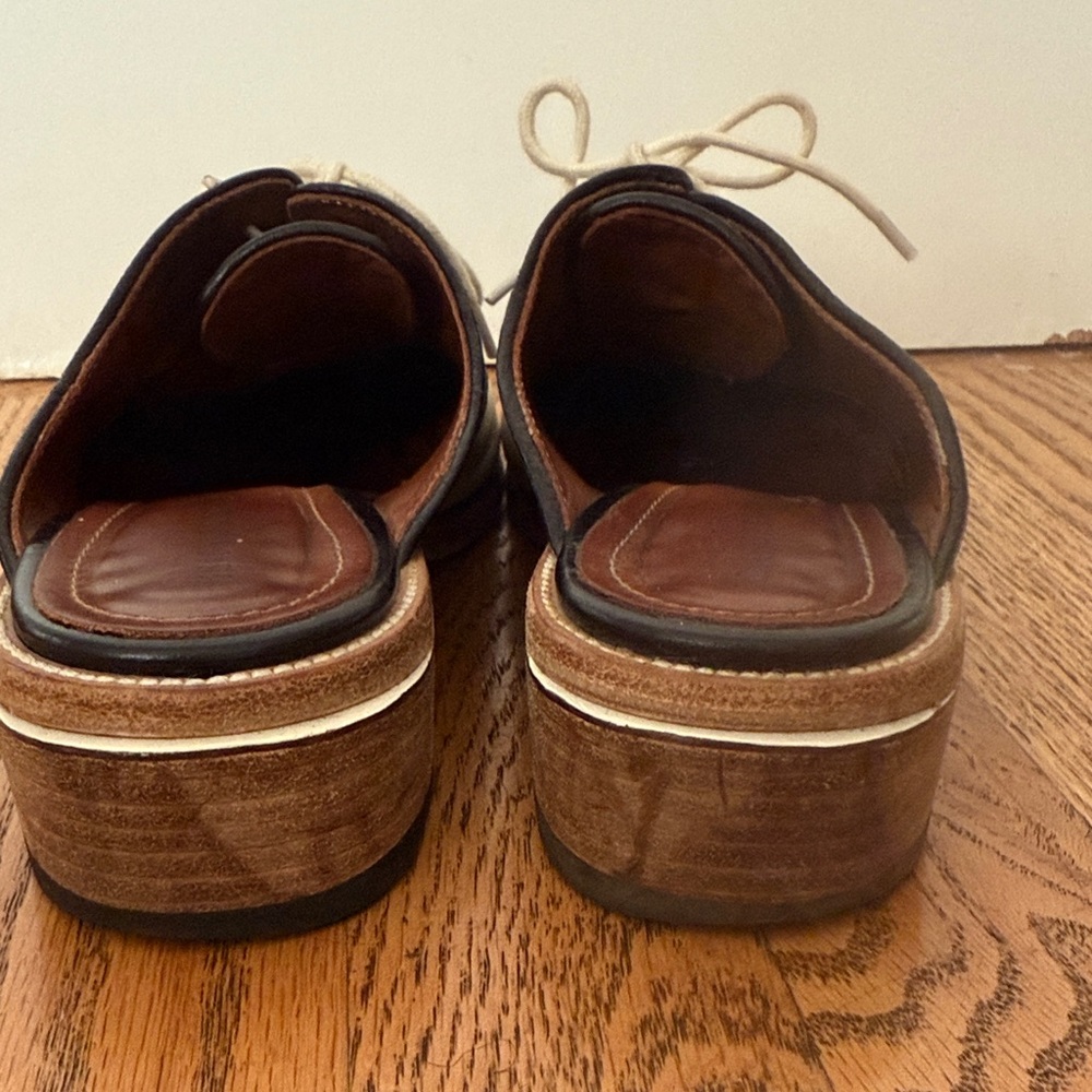 Band Of Outsiders Black/White Oxford Loafer Mules Stacked Saddle Leather Size 8 - Picture 5 of 8